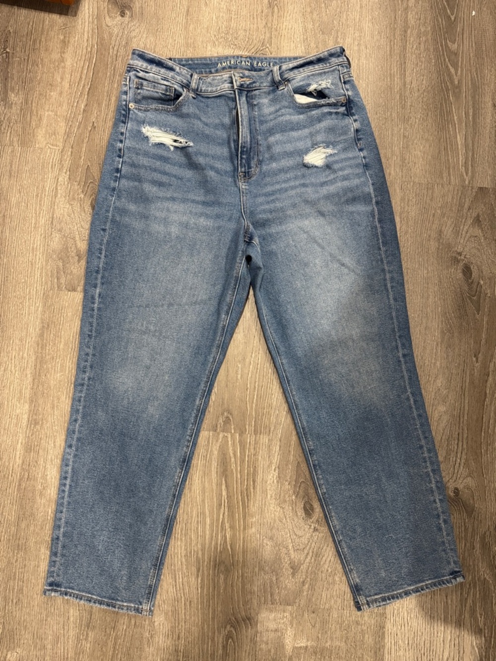 American Eagle Outfitters Light Blue Straight-Leg Jeans with Distress